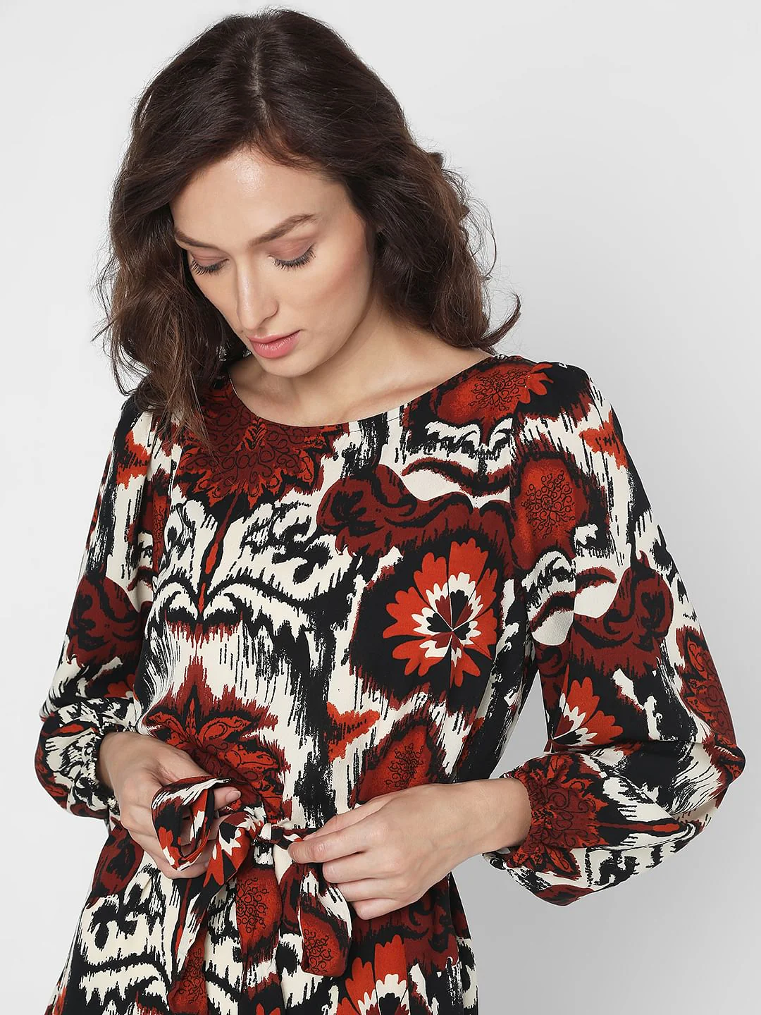 Maroon Abstract Print Dress - Image 6