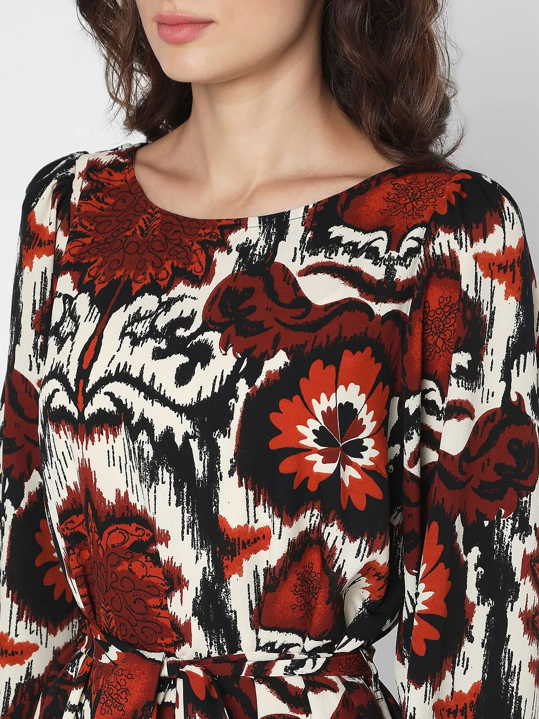 Maroon Abstract Print Dress - Image 8