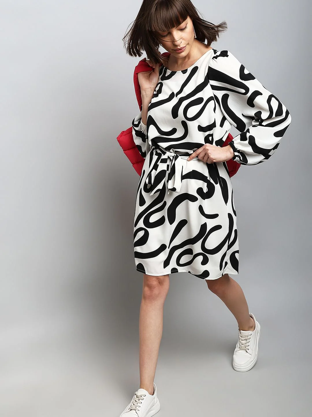 White Doodle Print Shift Dress