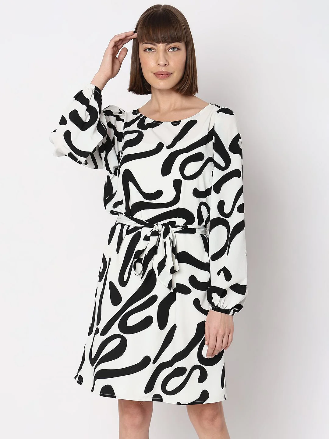 White Doodle Print Shift Dress - Image 2