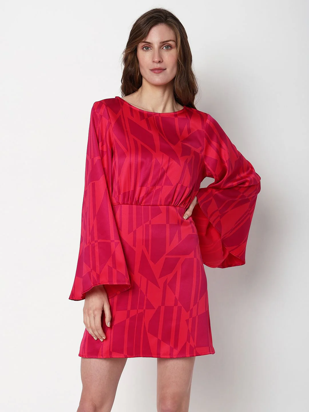 Pink Printed Fit & Flare Dress - Image 2