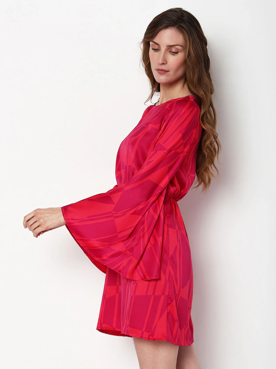 Pink Printed Fit & Flare Dress - Image 3