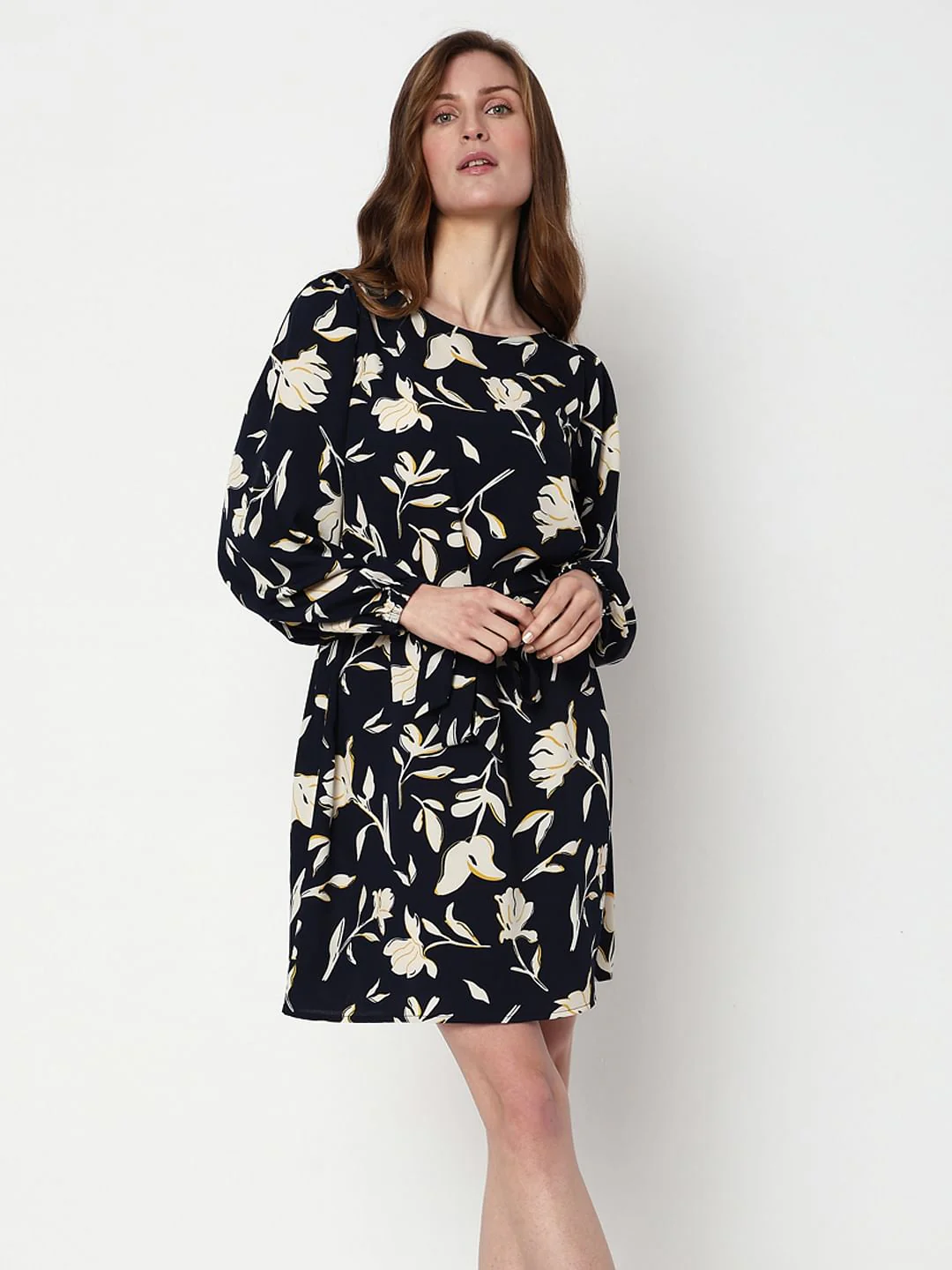 Navy Blue Floral Shift Dress - Image 2