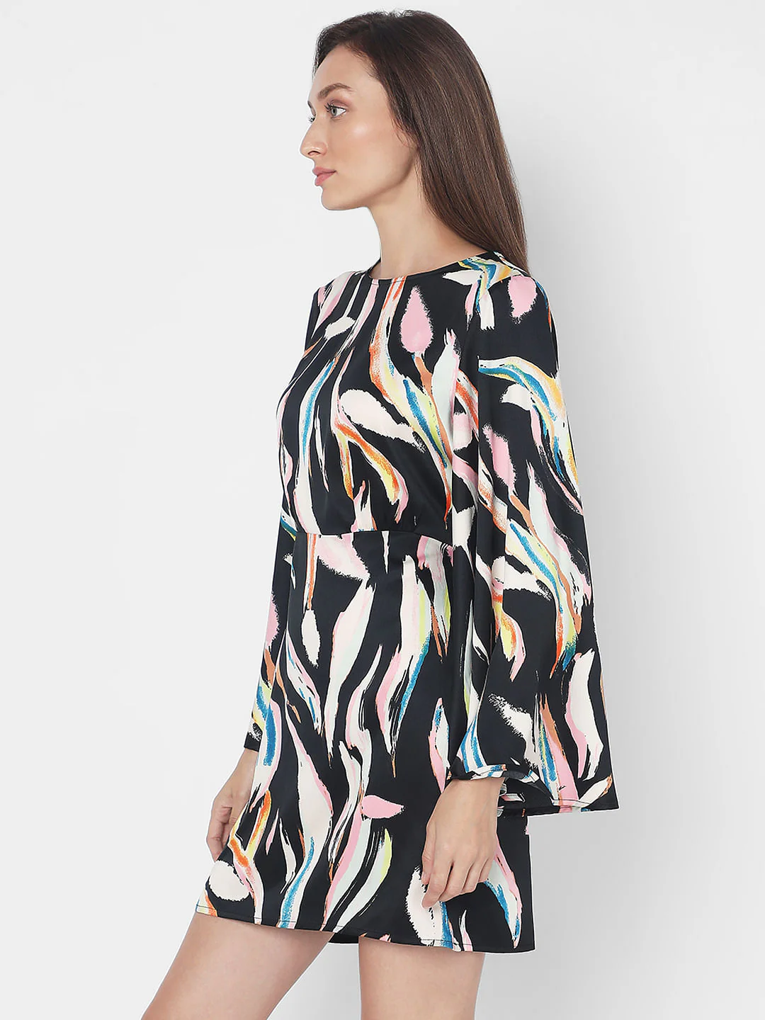 Black Satin Printed Shift Dress - Image 3