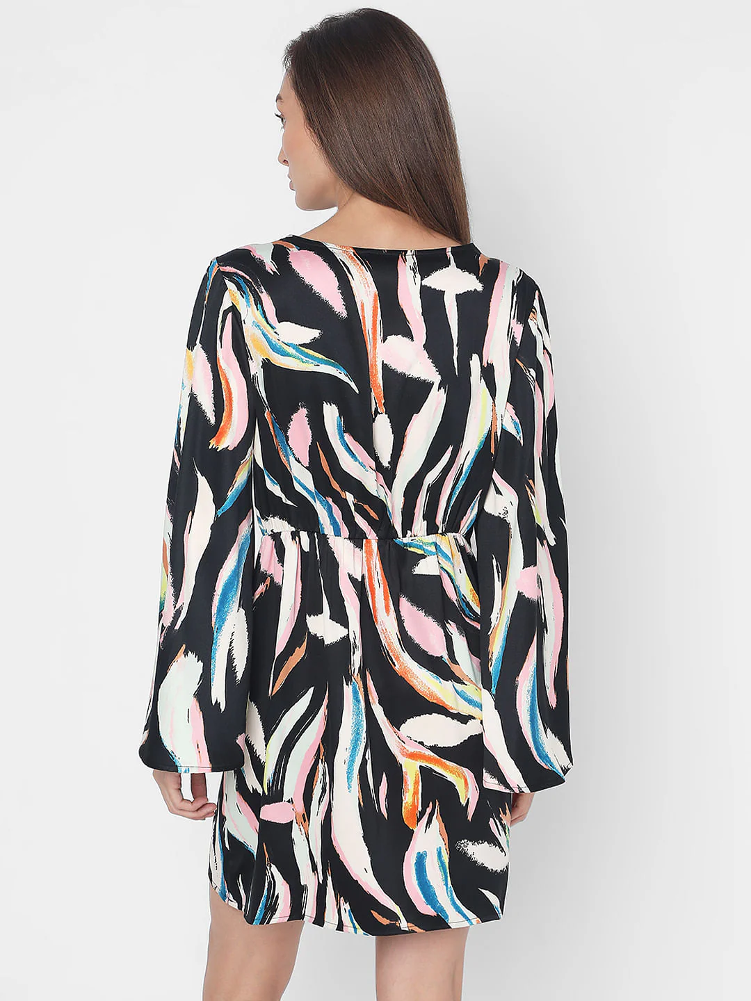 Black Satin Printed Shift Dress - Image 4