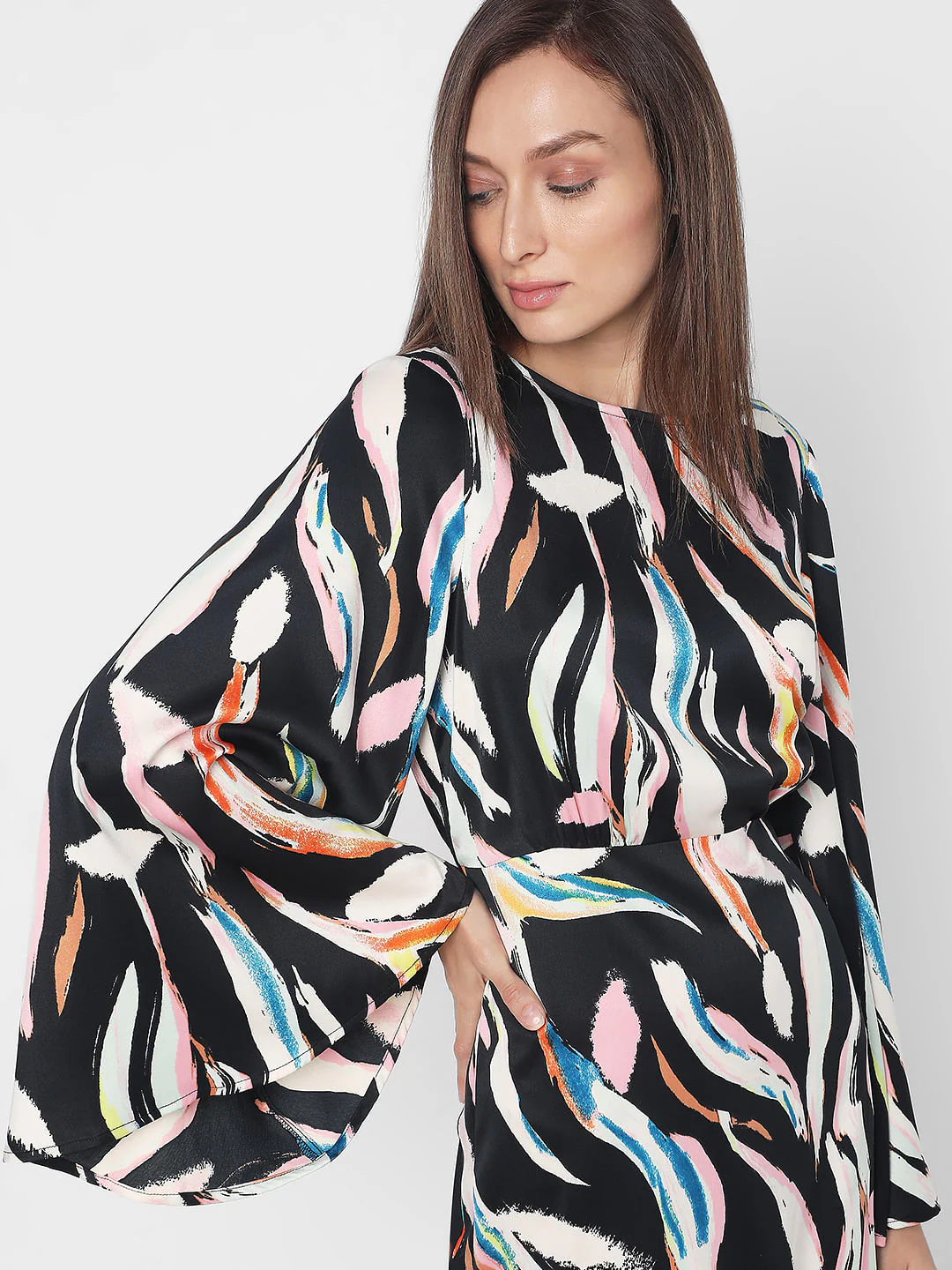Black Satin Printed Shift Dress - Image 6