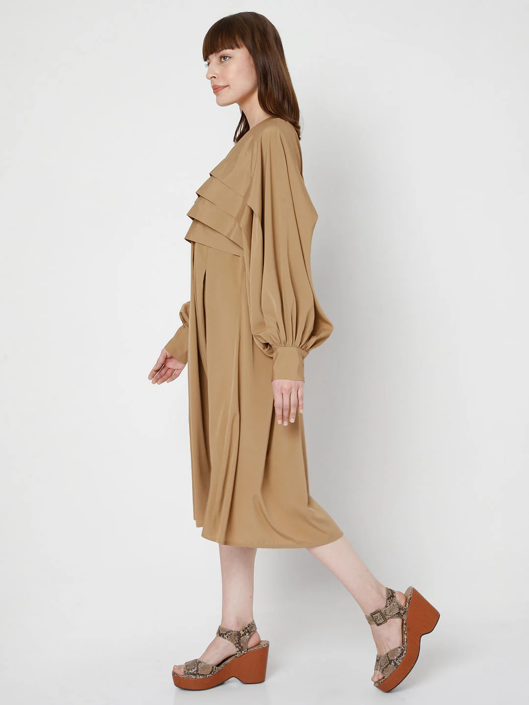 Brown Pleated Fit & Flare Dress - Image 3