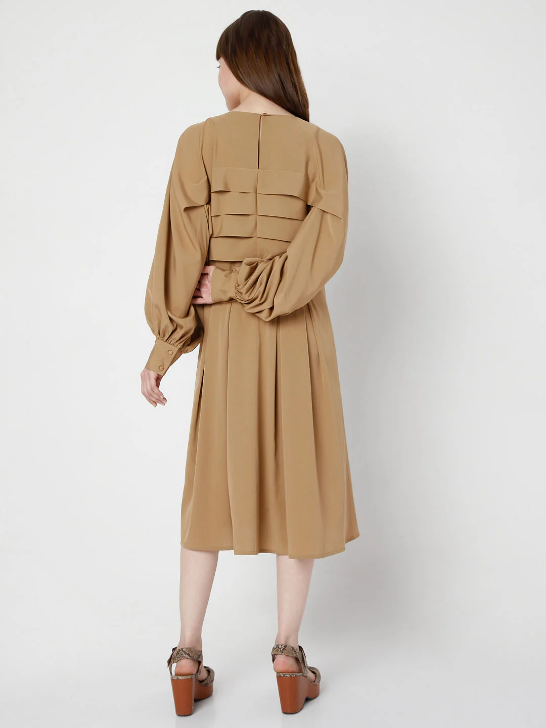 Brown Pleated Fit & Flare Dress - Image 4