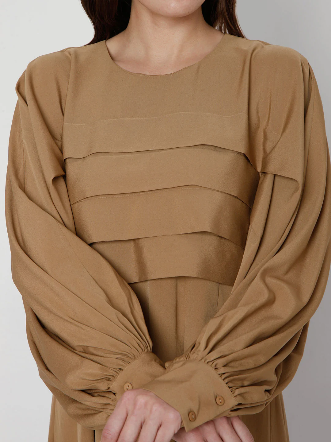 Brown Pleated Fit & Flare Dress - Image 5