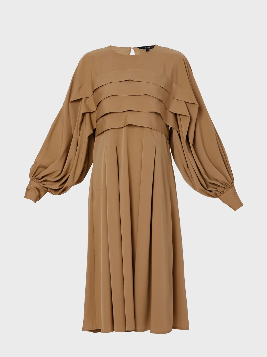 Brown Pleated Fit & Flare Dress - Image 6