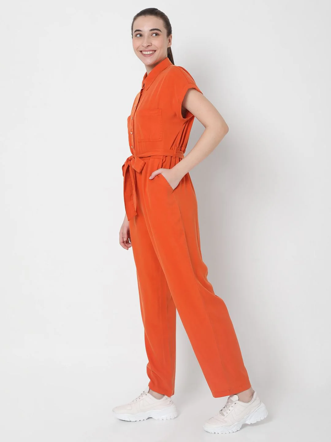 Orange Denim Jumpsuit - Image 3