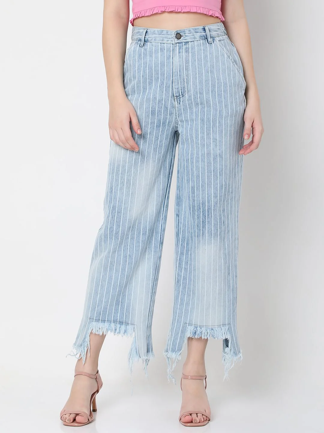 Light Blue Striped Zoey Wide-Leg Jeans - Image 2