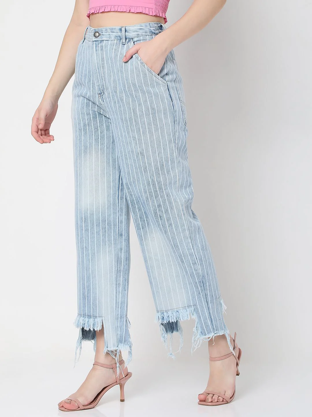 Light Blue Striped Zoey Wide-Leg Jeans - Image 3