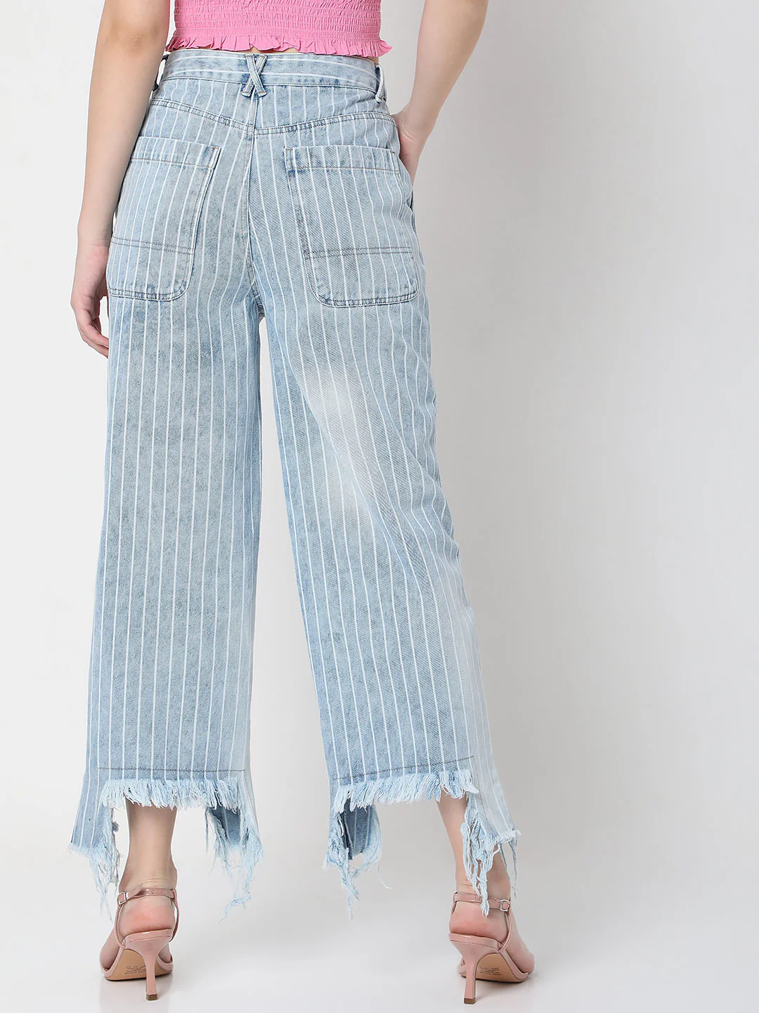 Light Blue Striped Zoey Wide-Leg Jeans - Image 4