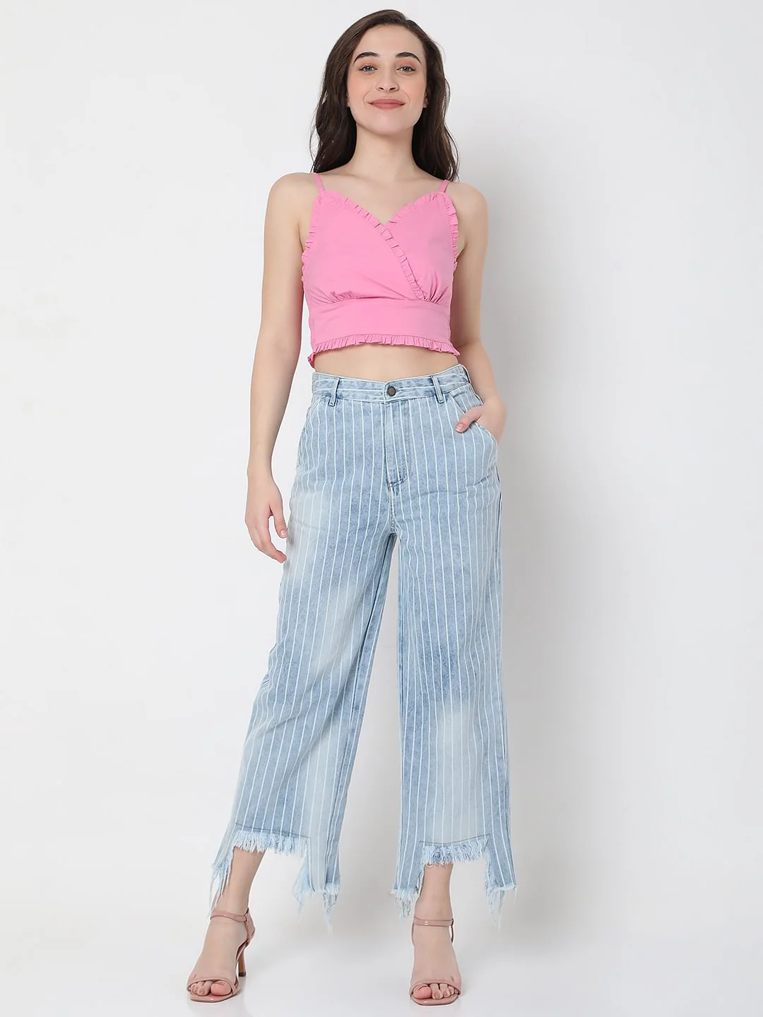 Light Blue Striped Zoey Wide-Leg Jeans - Image 6
