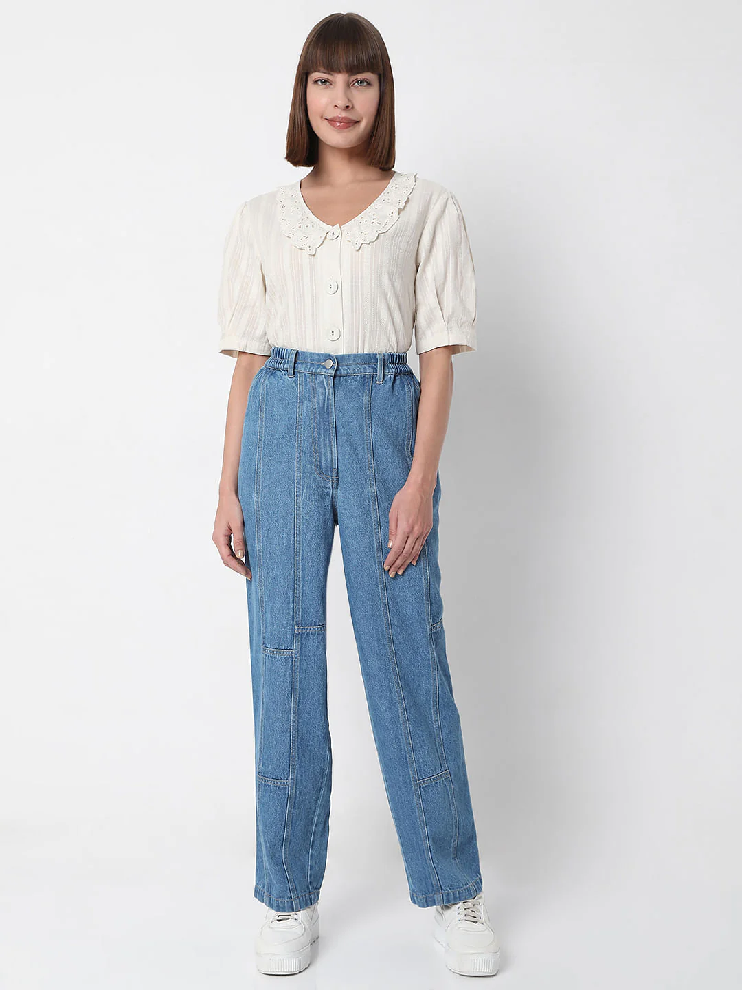 Light Blue High Rise Straight Fit Denim Pants - Image 5