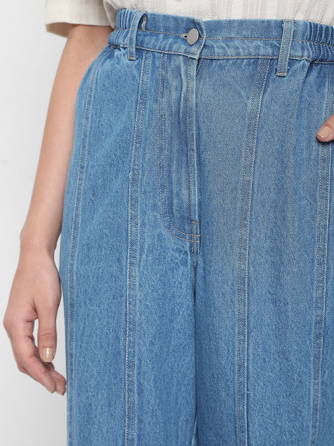 Light Blue High Rise Straight Fit Denim Pants - Image 6