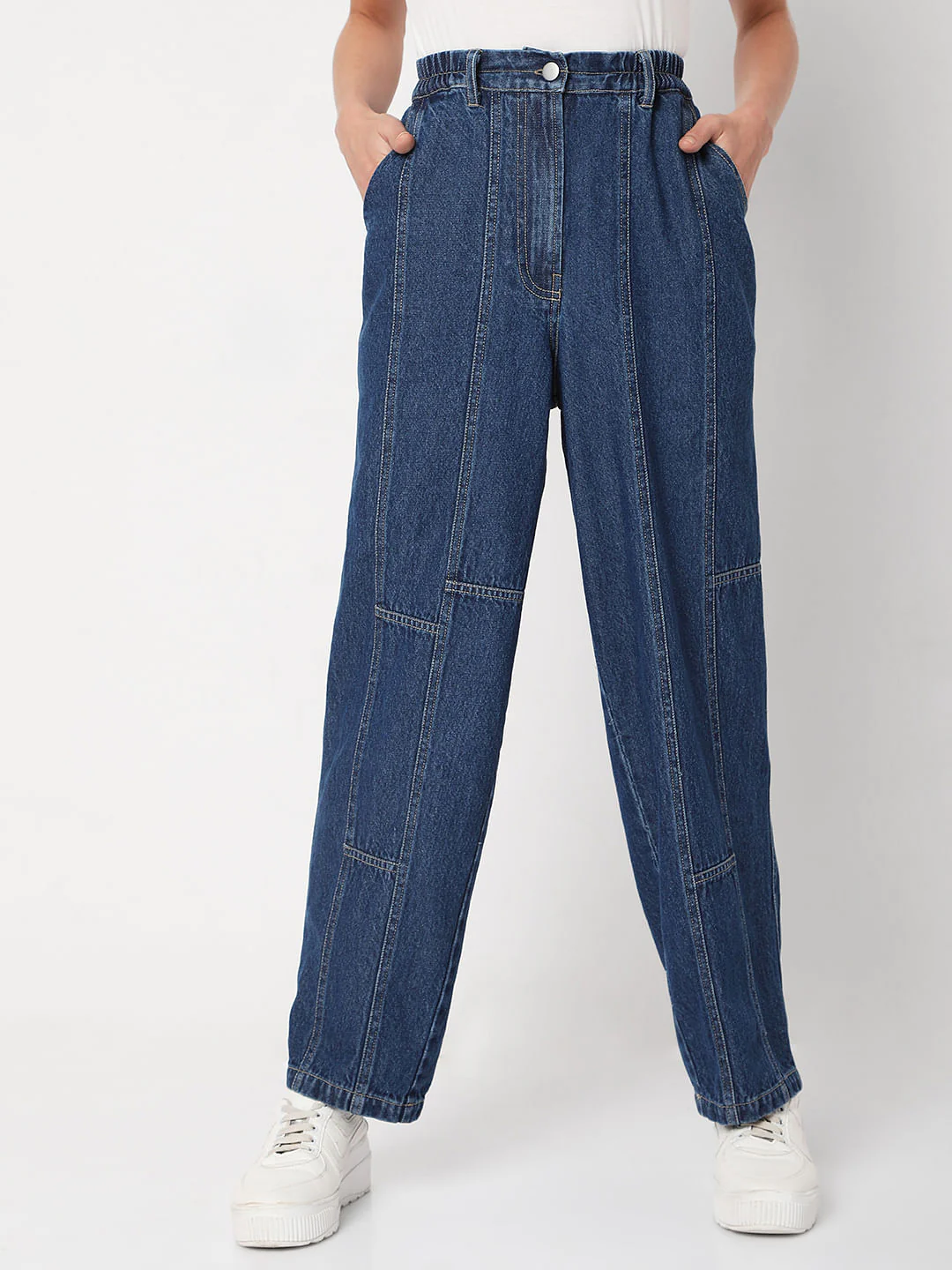 Dark Blue High Rise Straight Fit Denim Pants - Image 2