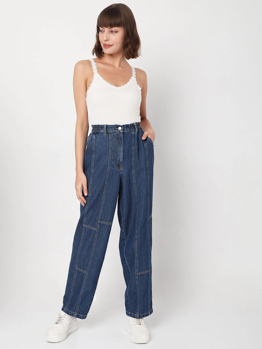 Dark Blue High Rise Straight Fit Denim Pants - Image 6