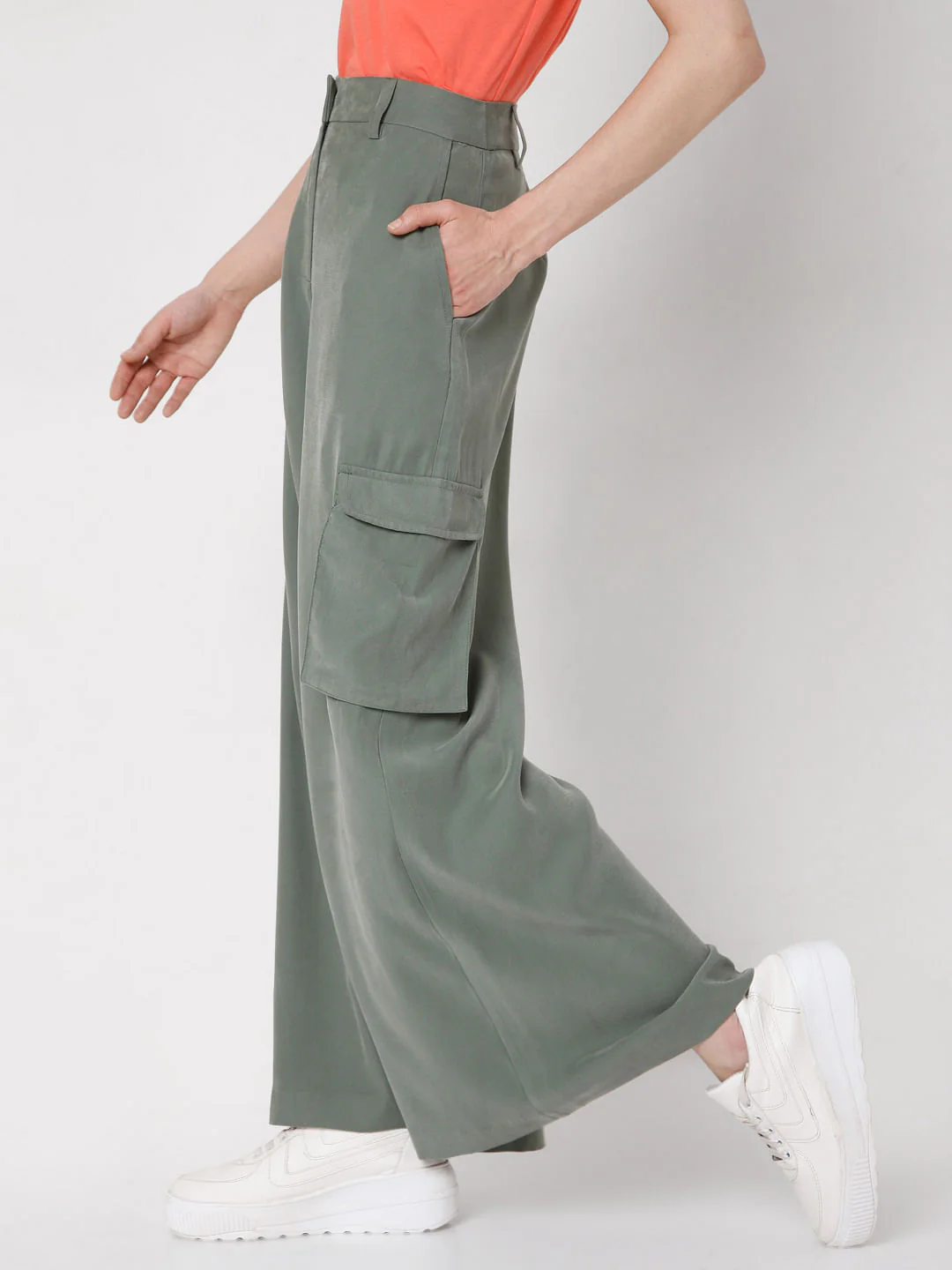 Green Wide Leg Utility Pants - Image 3