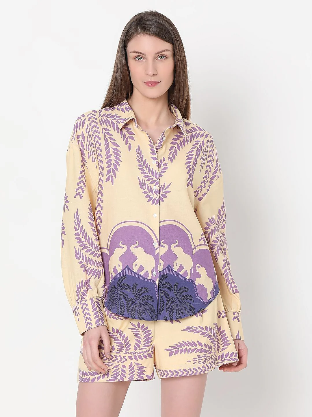 Beige Printed Co-Ord Set Shirt - Image 2