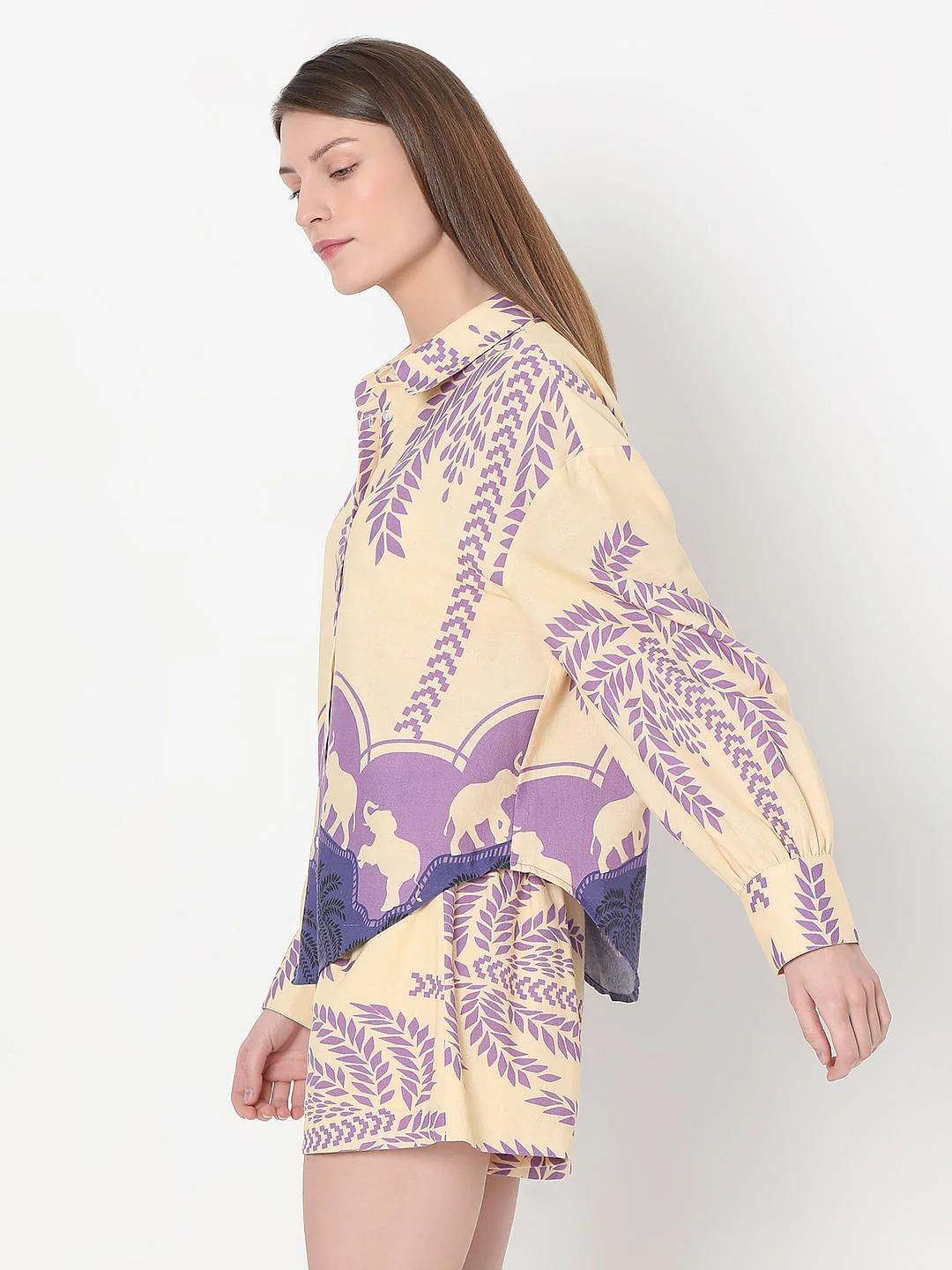 Beige Printed Co-Ord Set Shirt - Image 3