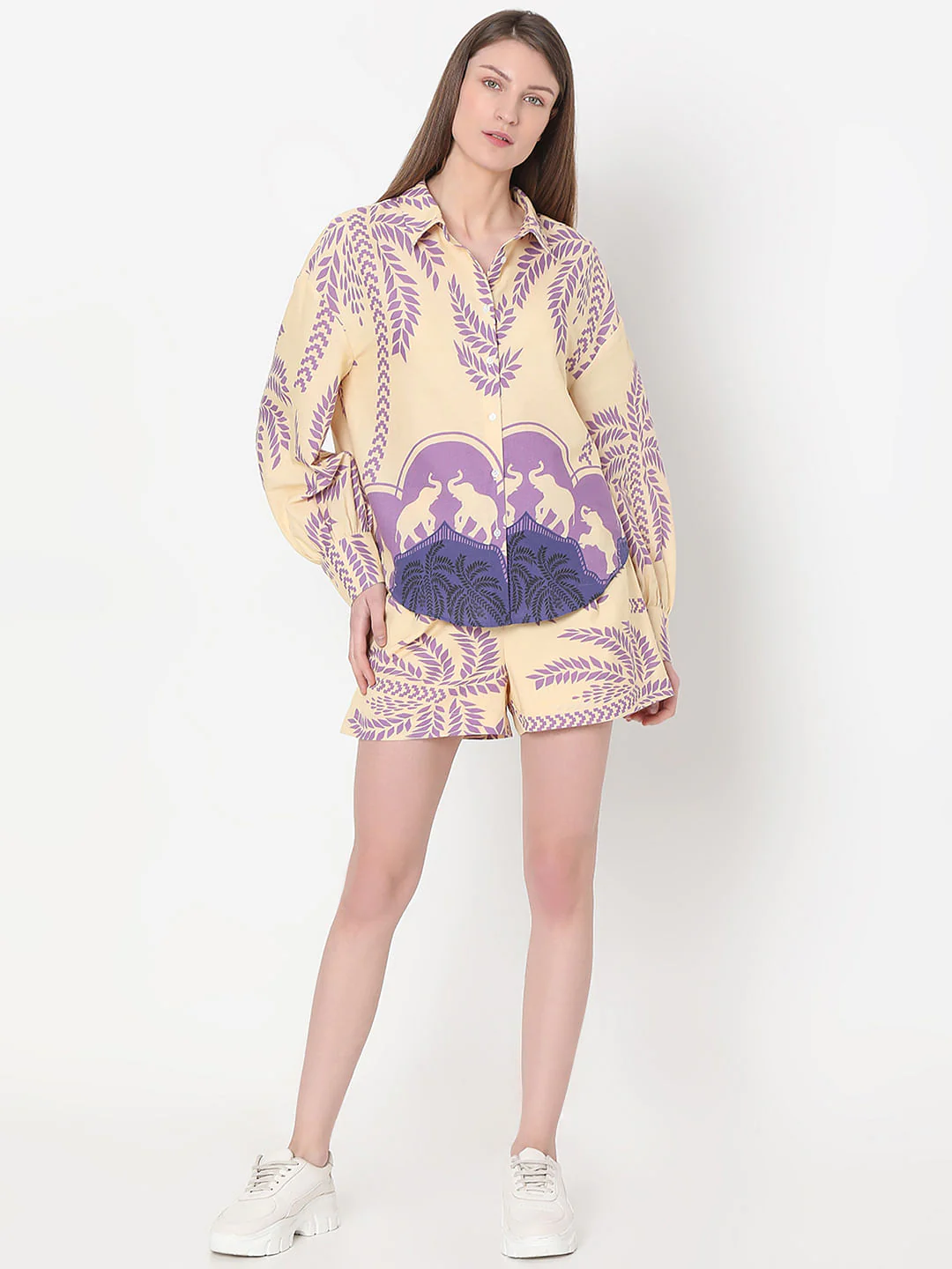 Beige Printed Co-Ord Set Shirt - Image 5