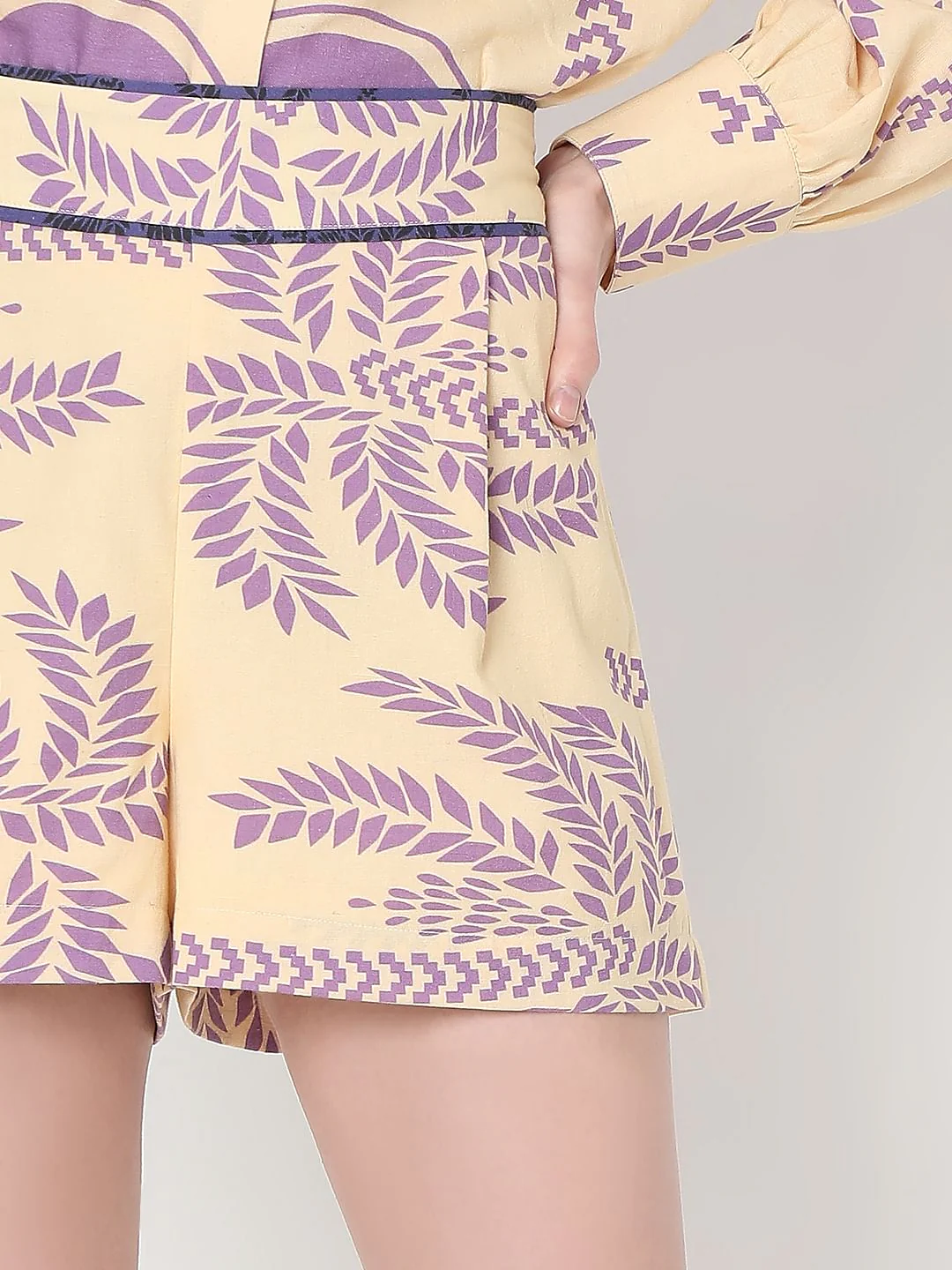 Beige Printed Co-Ord Set Shorts - Image 6