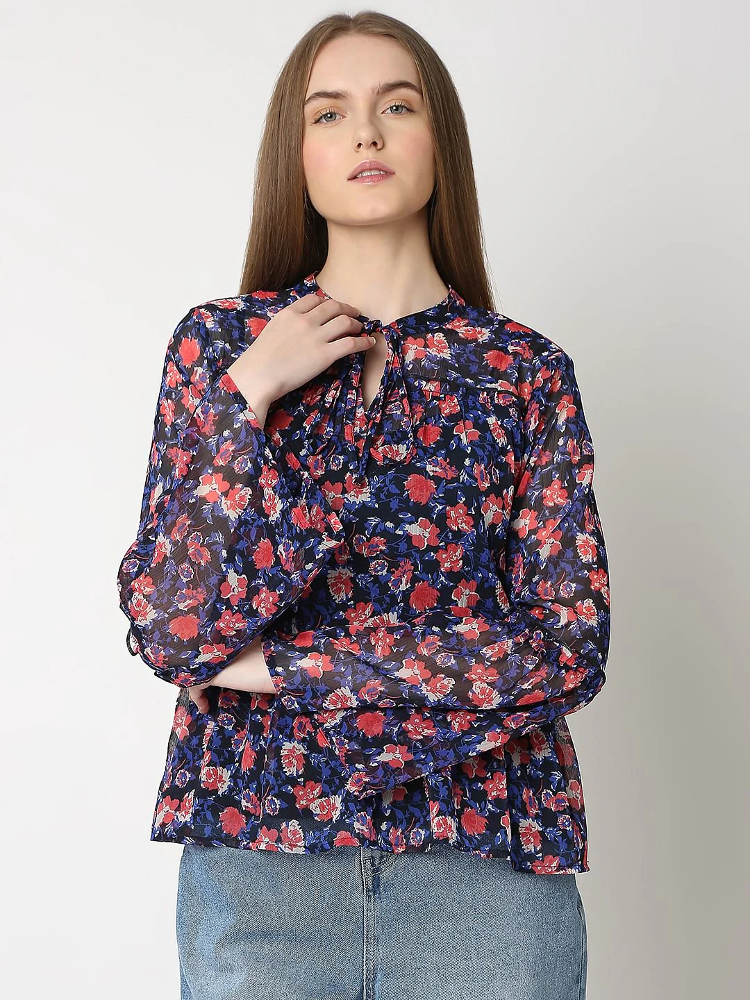 Dark Navy Floral Print Top - Image 2