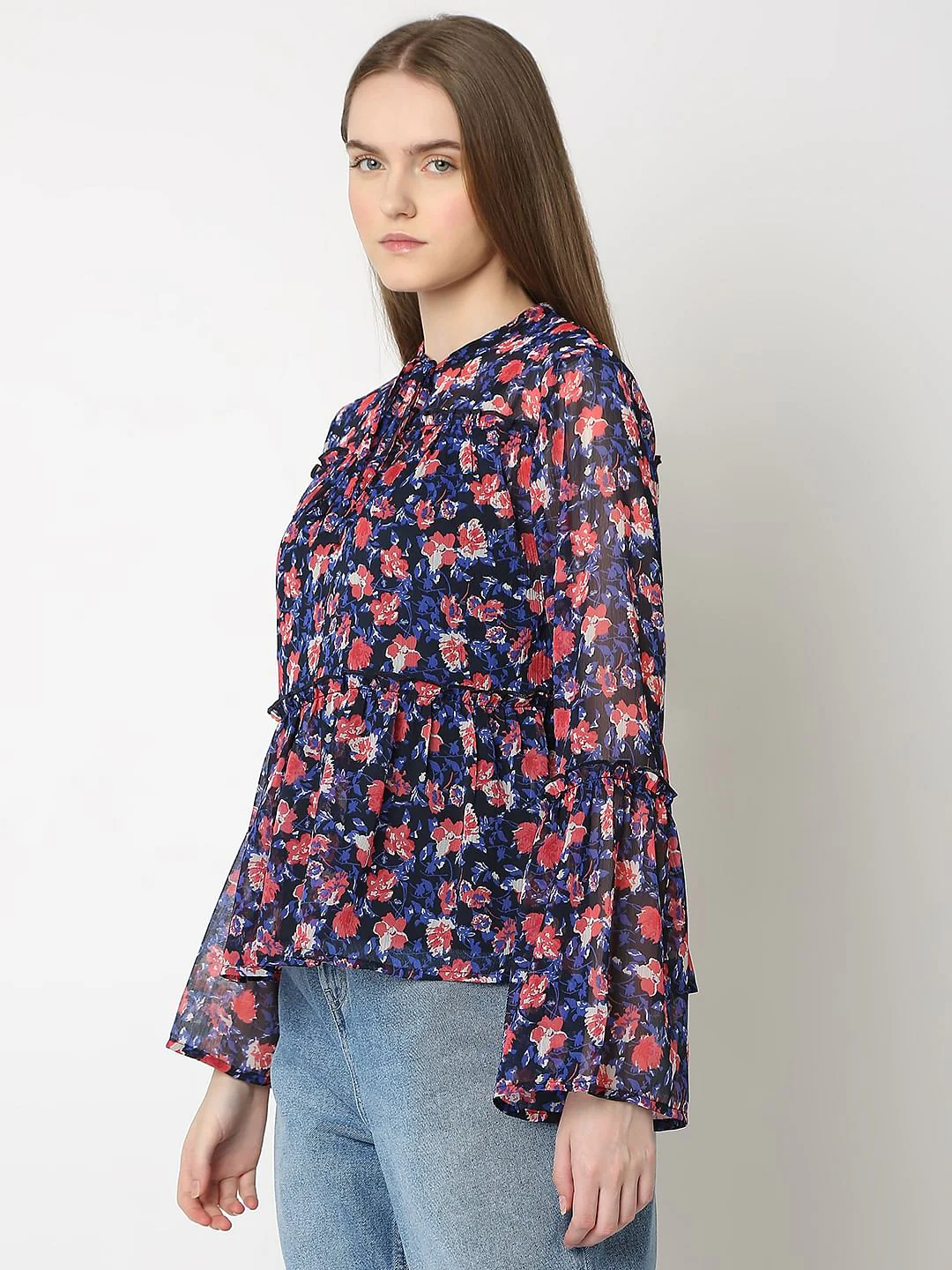 Dark Navy Floral Print Top - Image 3