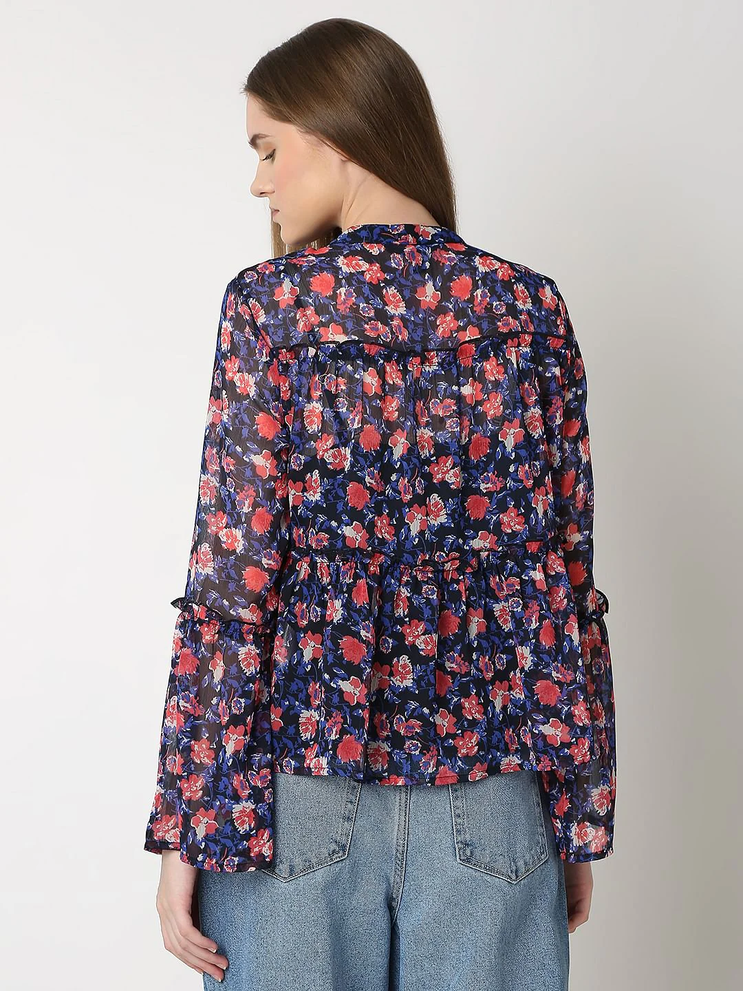 Dark Navy Floral Print Top - Image 4
