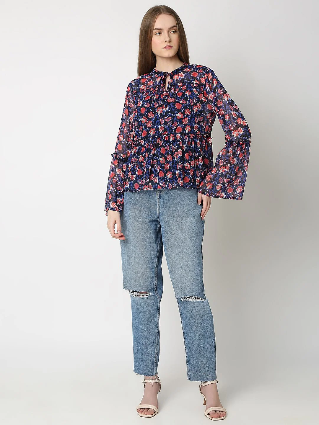 Dark Navy Floral Print Top - Image 5