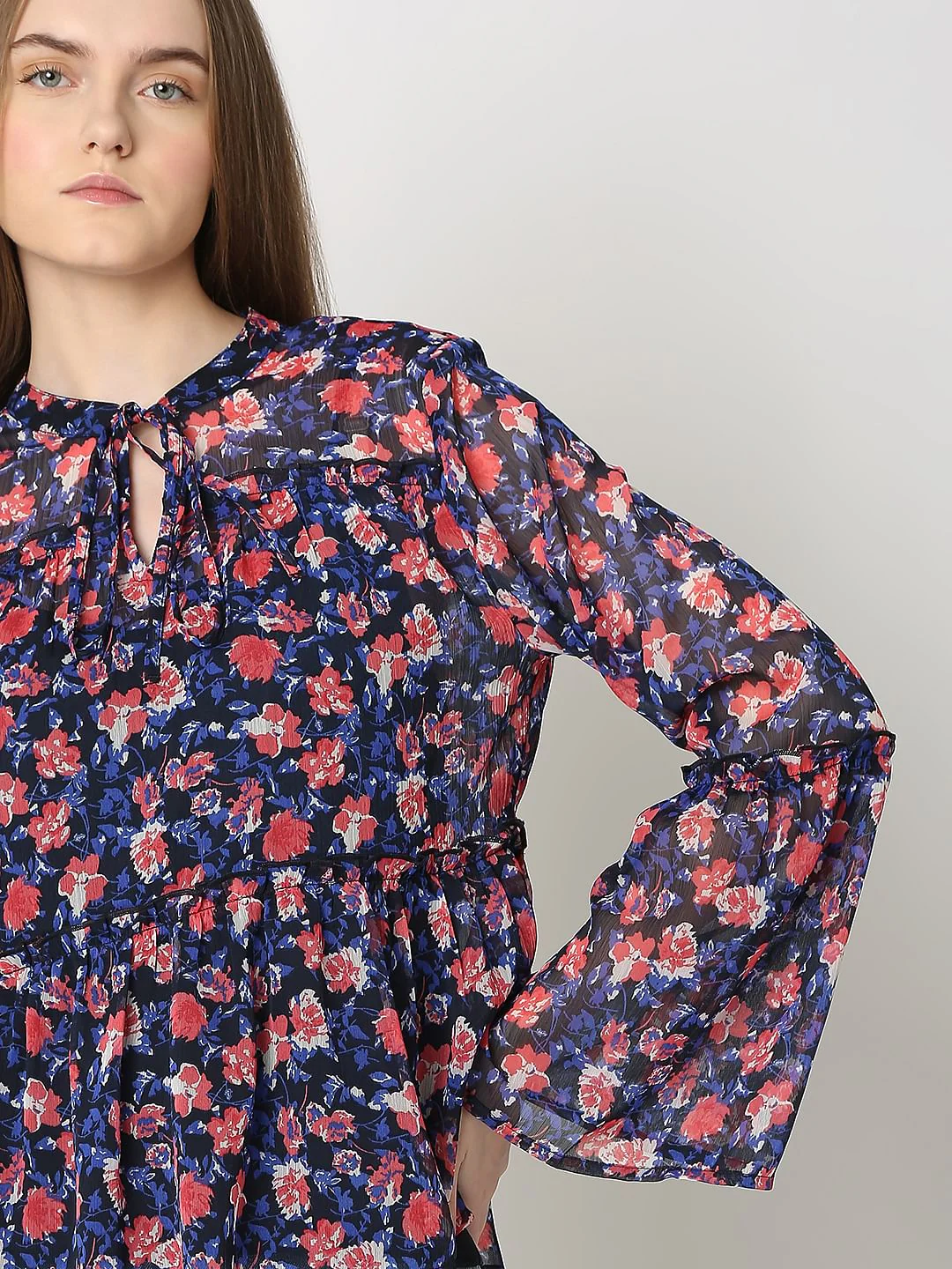 Dark Navy Floral Print Top - Image 6
