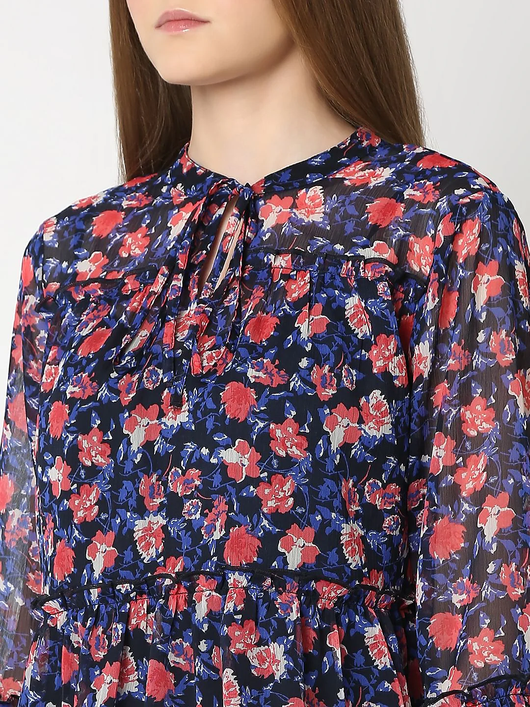 Dark Navy Floral Print Top - Image 8