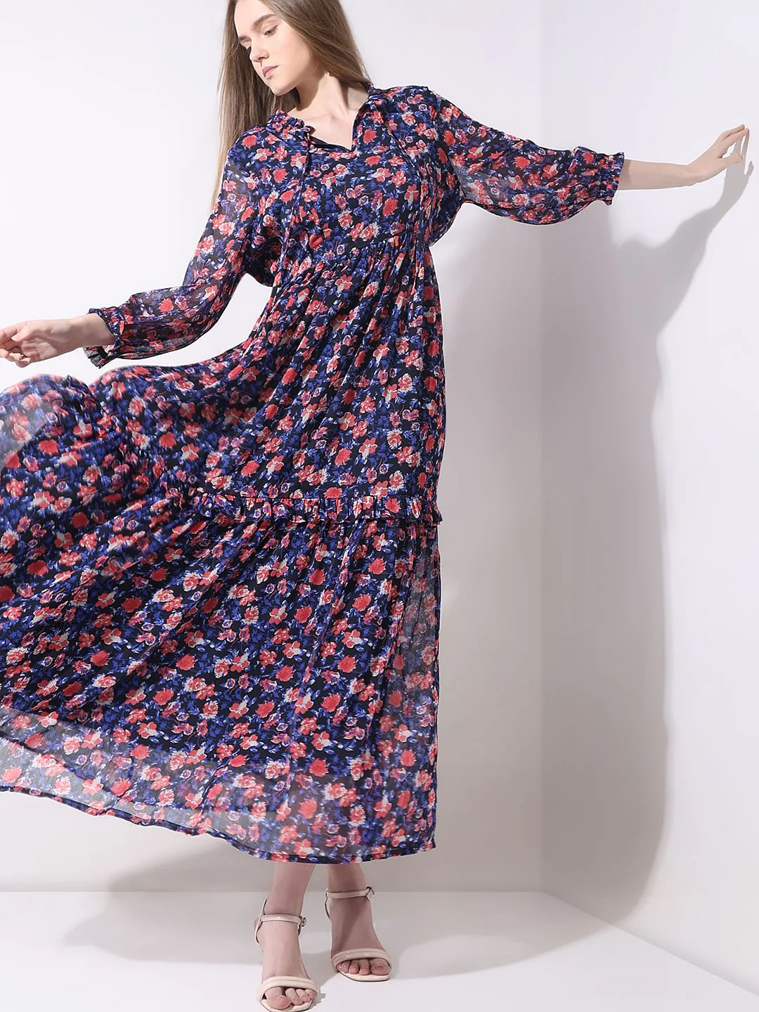 Dark Navy Floral Print Maxi Dress