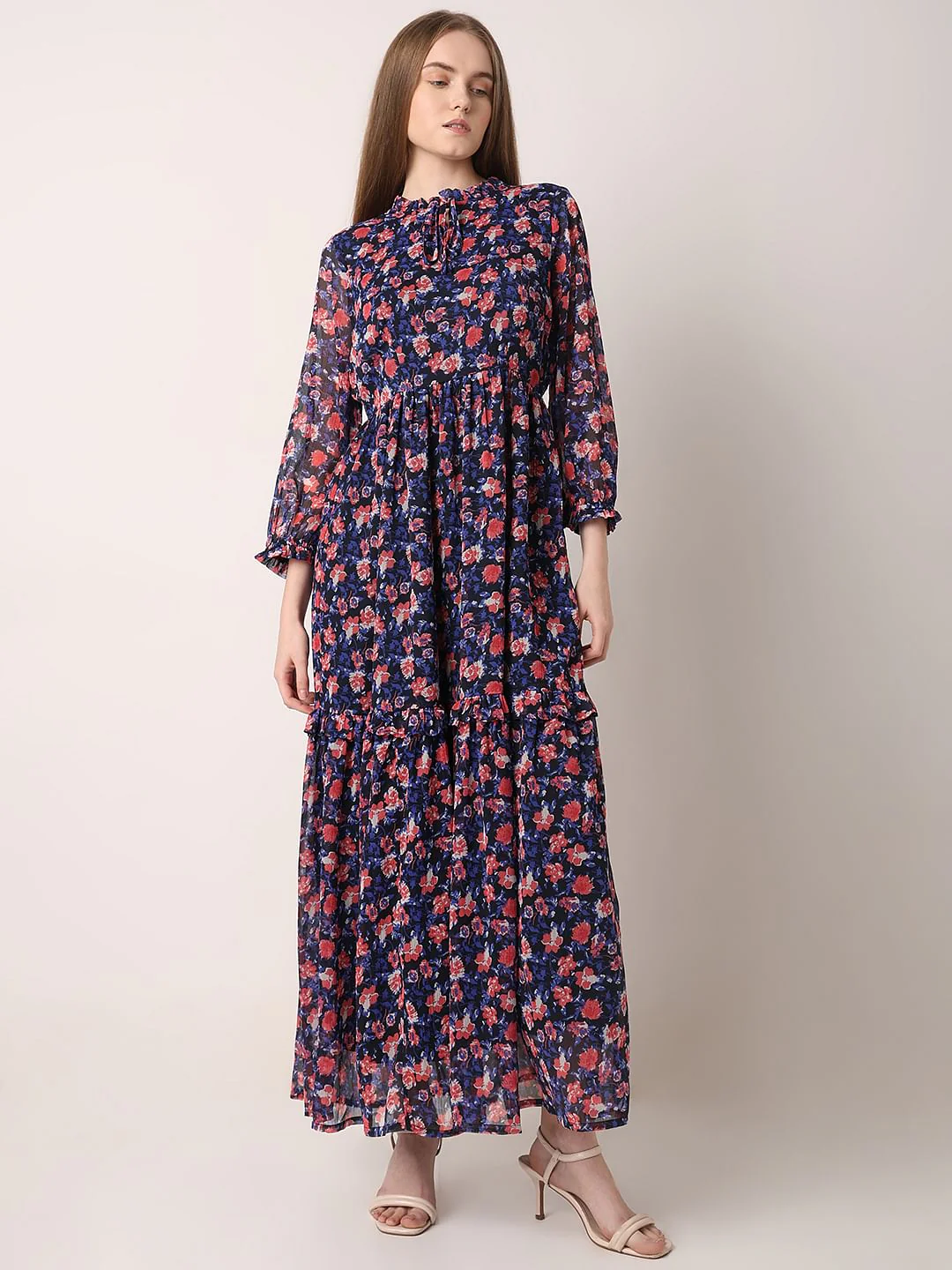 Dark Navy Floral Print Maxi Dress - Image 2
