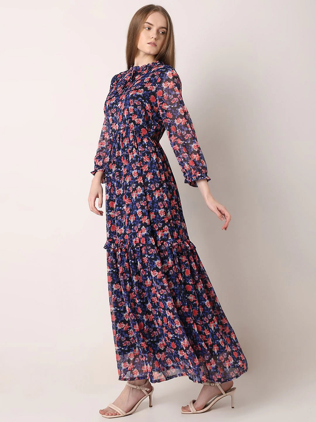 Dark Navy Floral Print Maxi Dress - Image 3