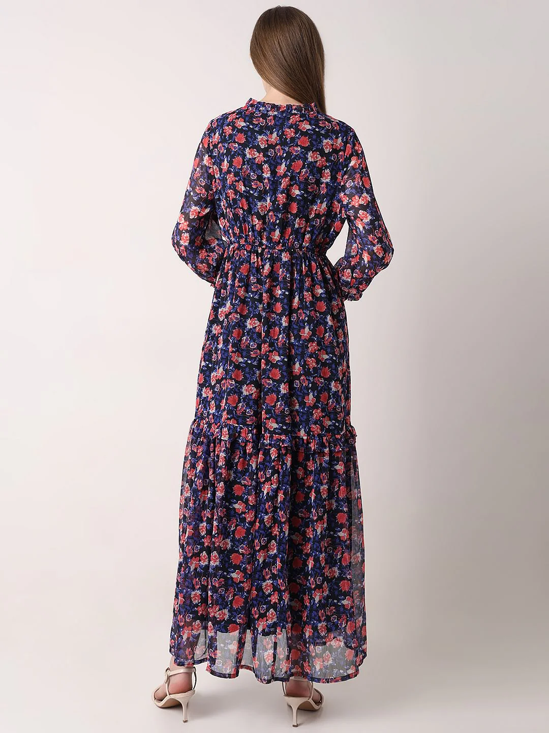 Dark Navy Floral Print Maxi Dress - Image 4