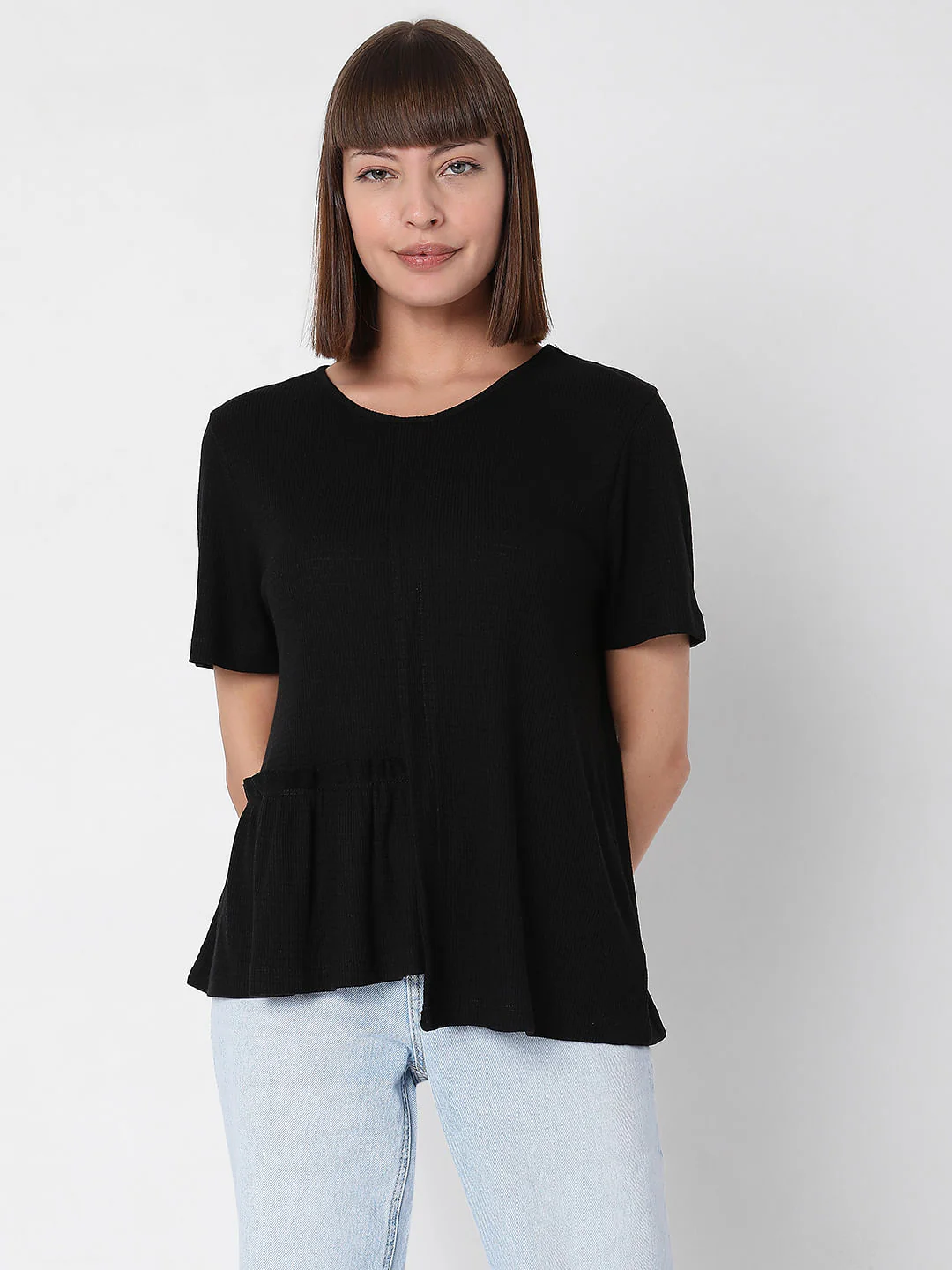 Black Textured T-Shirt - Image 2