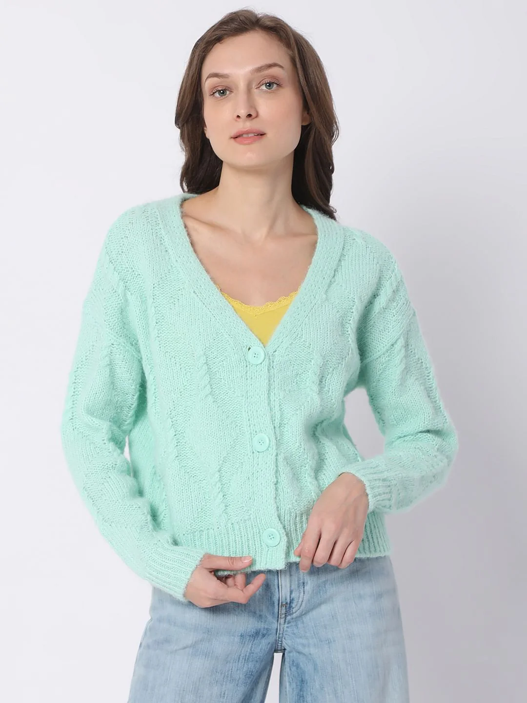 Green Front Open Cardigan - Image 2