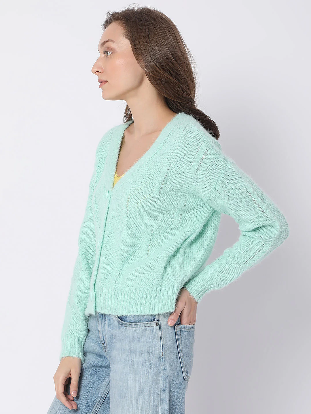 Green Front Open Cardigan - Image 3