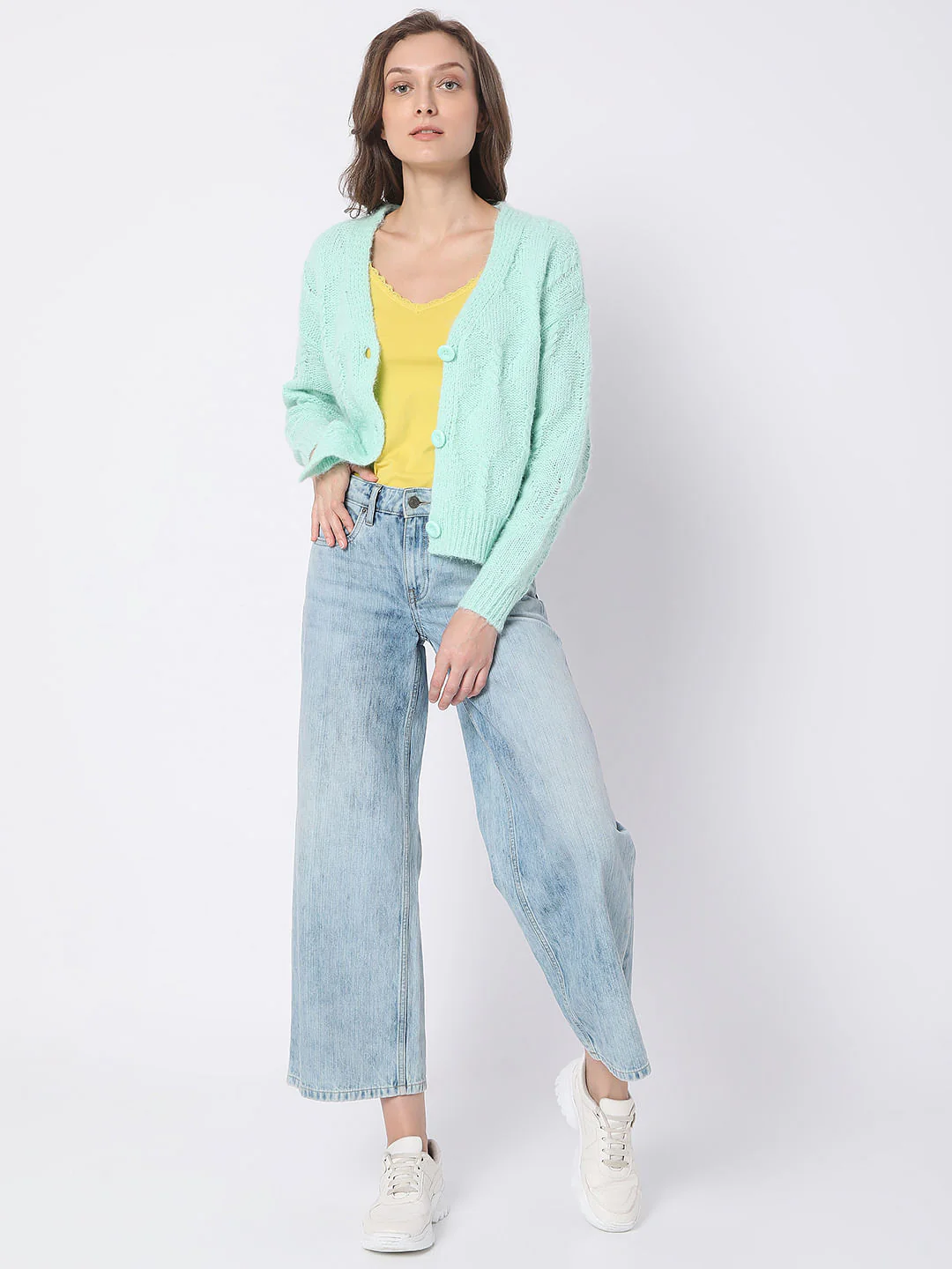 Green Front Open Cardigan - Image 5