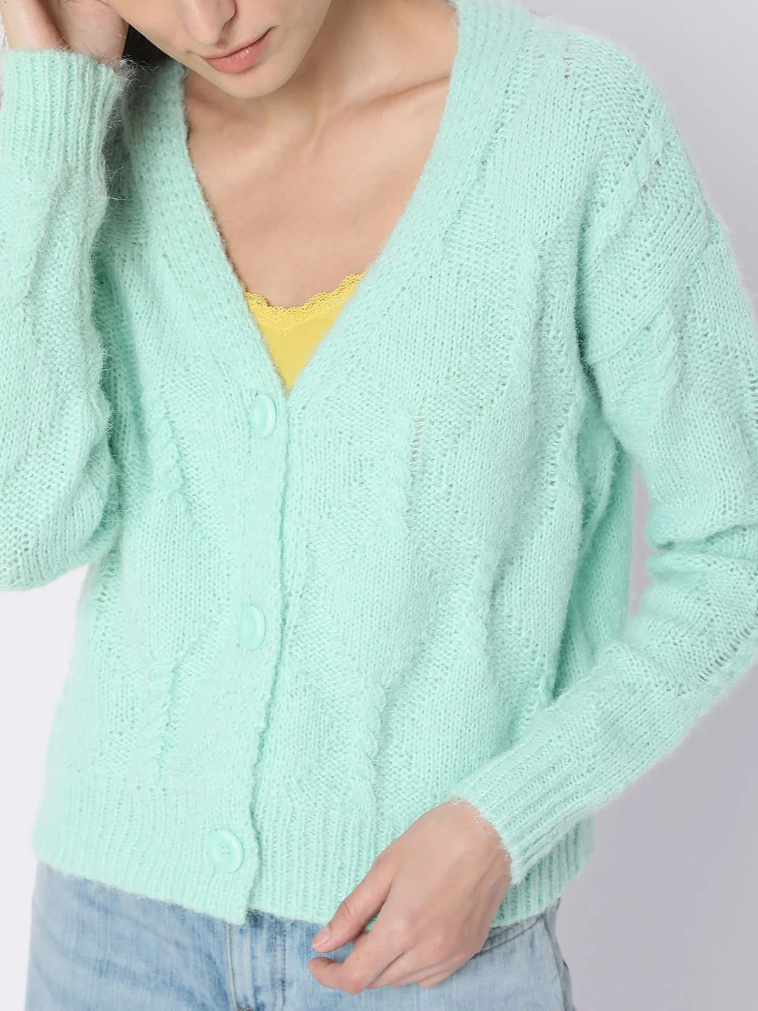 Green Front Open Cardigan - Image 6