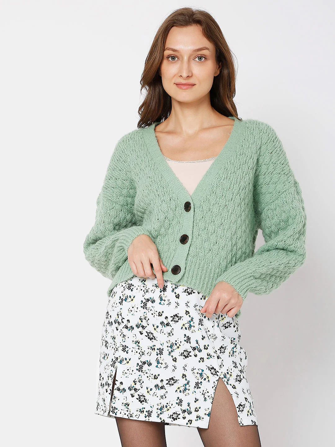 Green Drop Shoulder Cardigan - Image 2