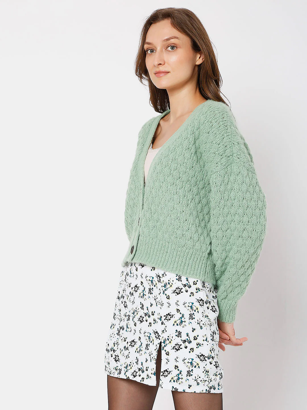 Green Drop Shoulder Cardigan - Image 3