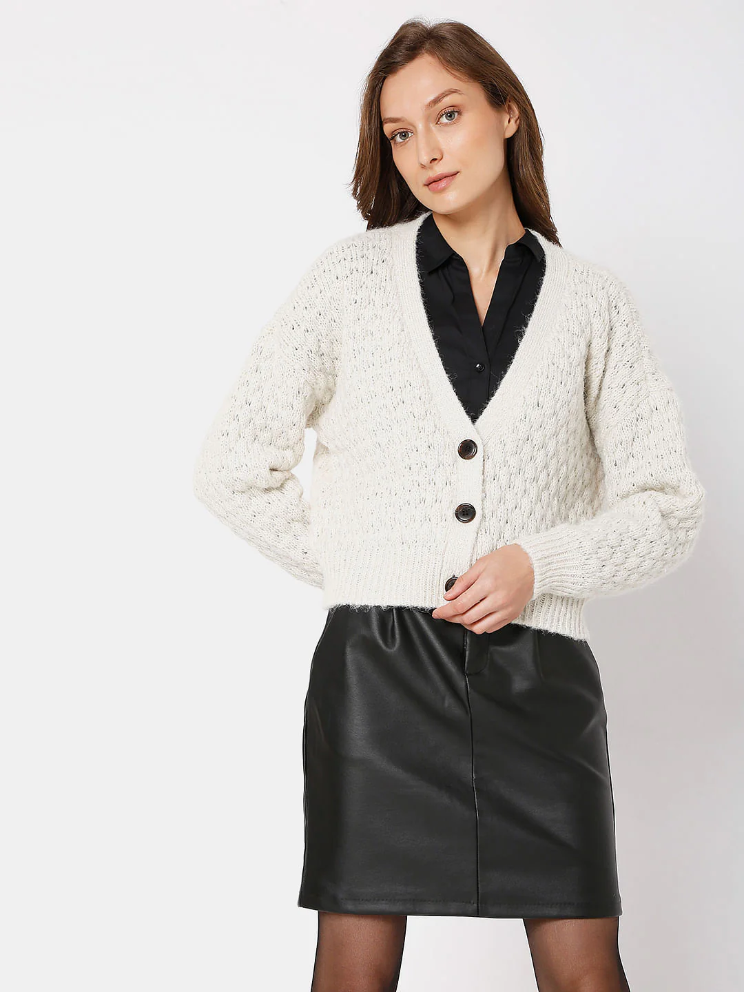 Beige Drop Shoulder Cardigan - Image 2