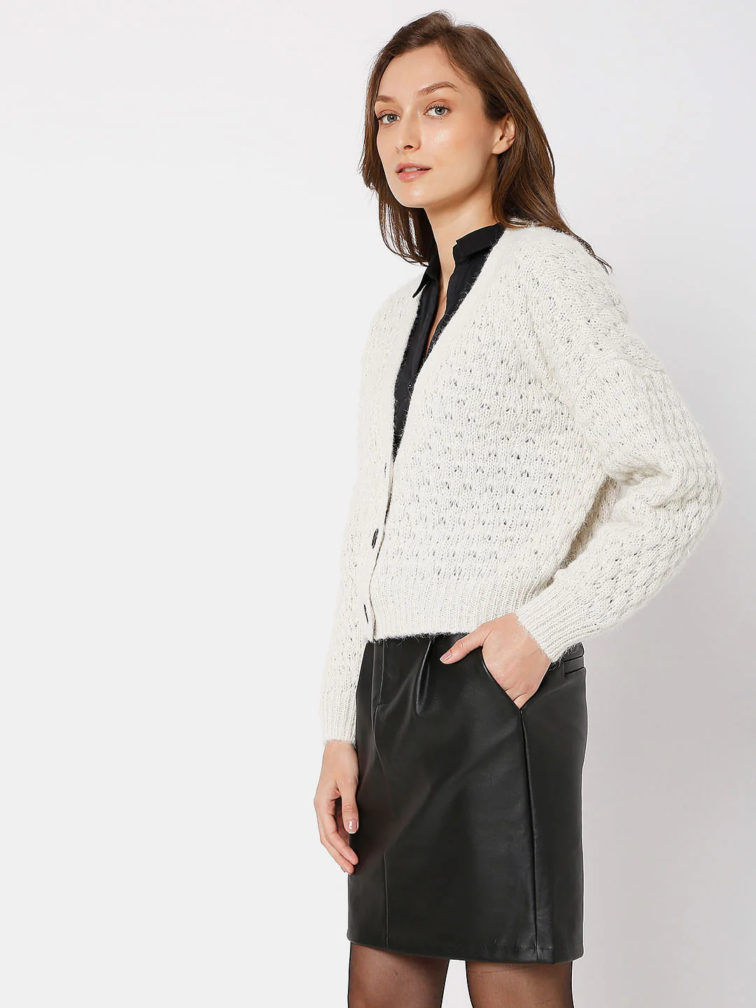 Beige Drop Shoulder Cardigan - Image 3
