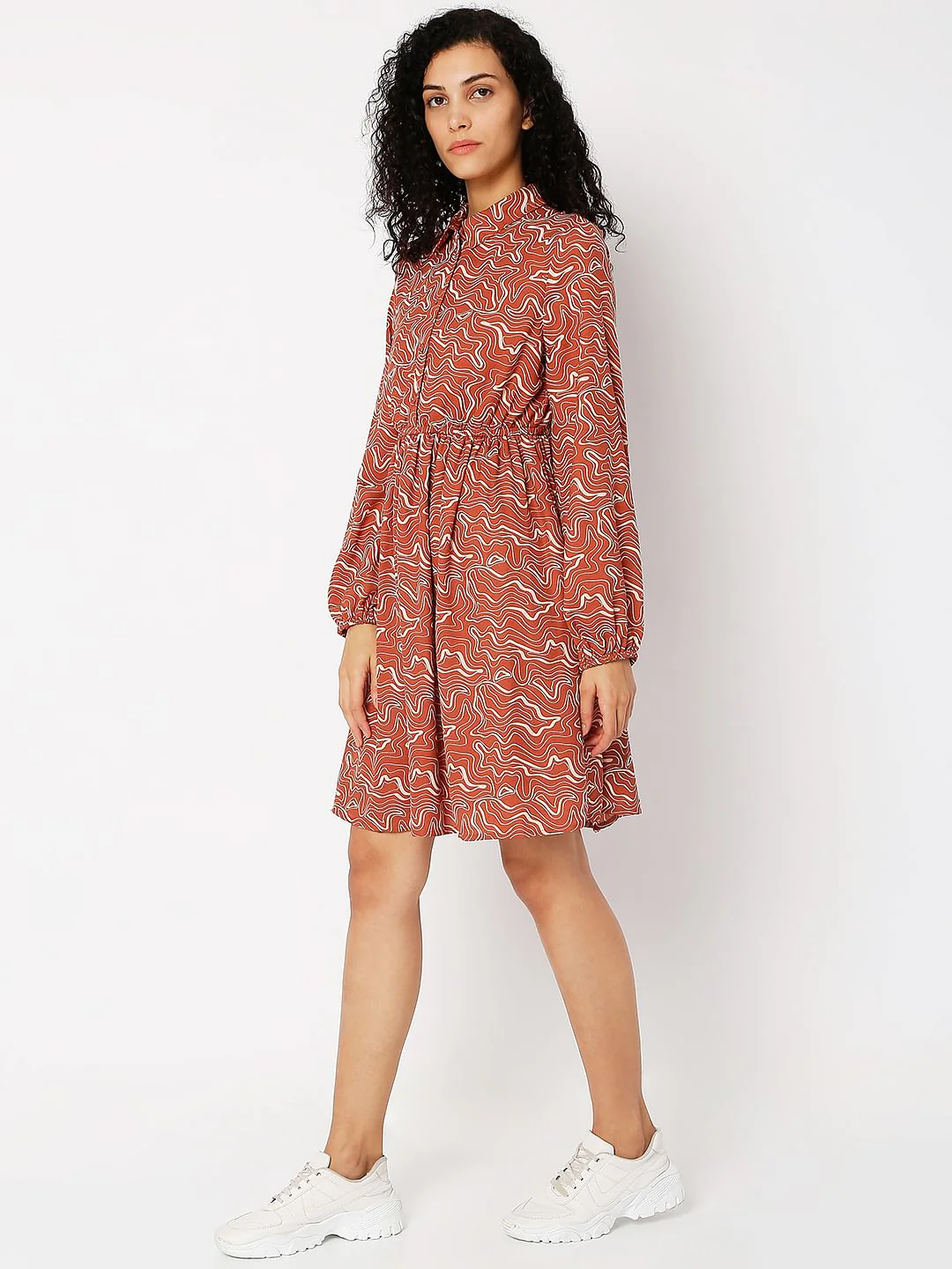 Brown Printed Shirt Dress - Image 2