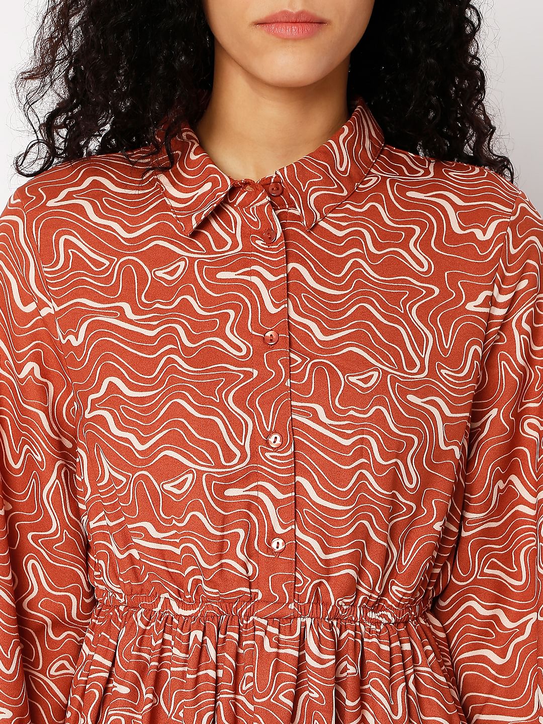Brown Printed Shirt Dress - Image 4