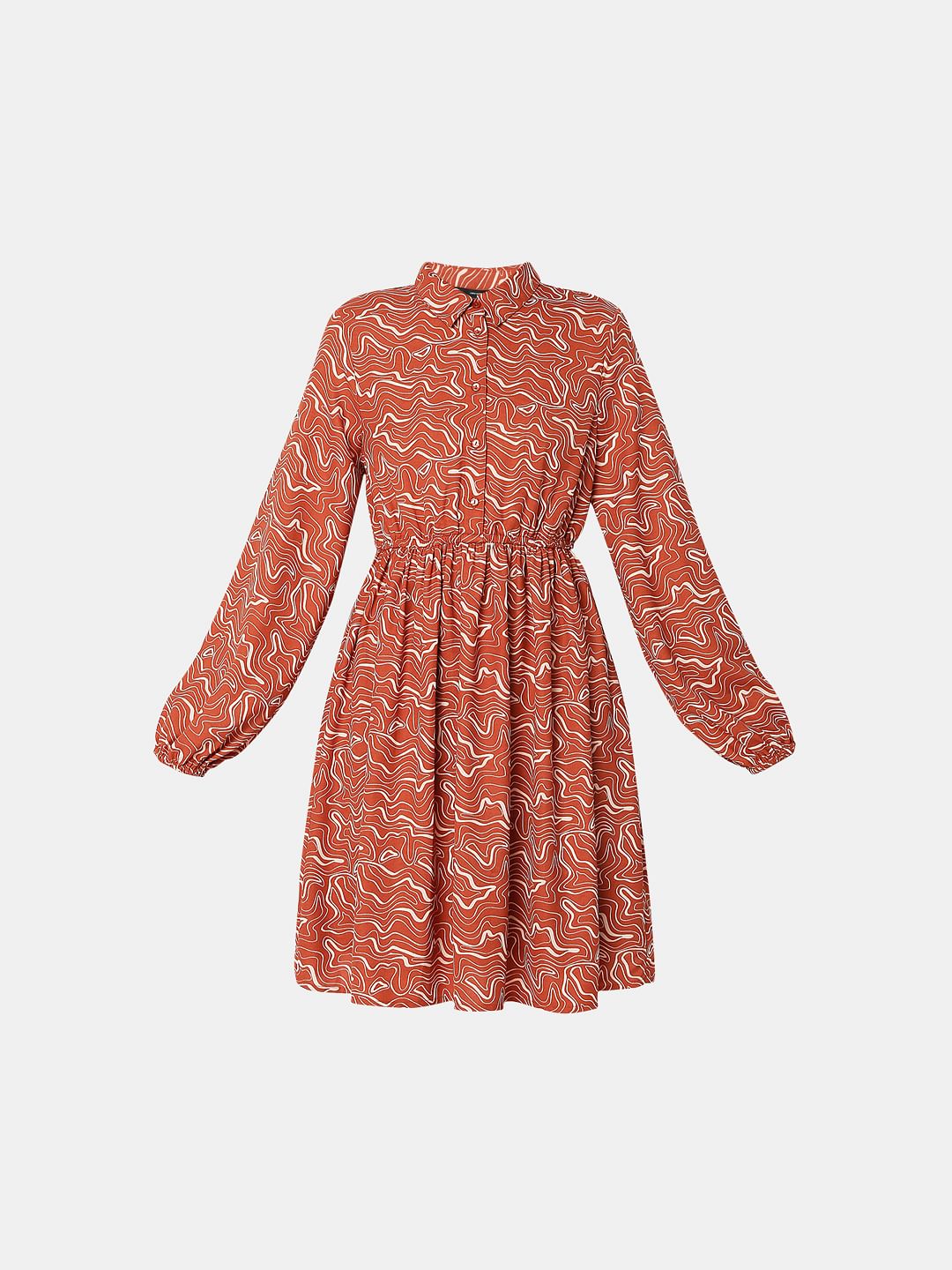 Brown Printed Shirt Dress - Image 5